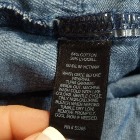 Express blue chambray button up 3/4 sleeve romper, denim, elastic & drawstring S - Picture 6 of 8